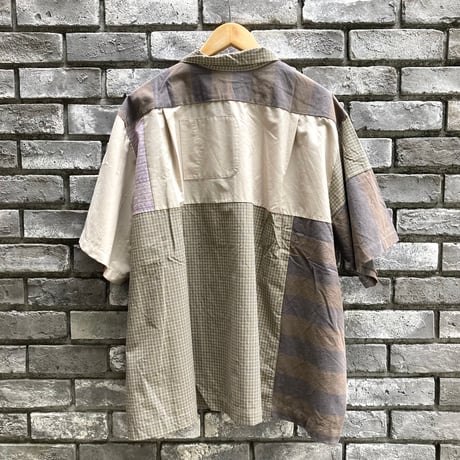 【sunny side up】 Patchwork Open Collar Shirt Beige サイズ3 サニーサイドアップ  リメイク シャツ