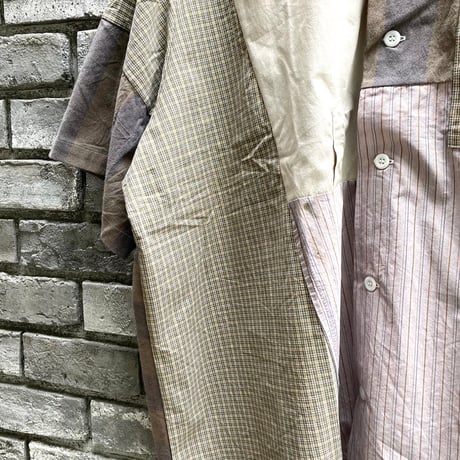 【sunny side up】 Patchwork Open Collar Shirt Beige サイズ3 サニーサイドアップ  リメイク シャツ