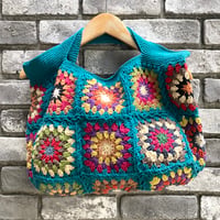 【MacMahon Knitting Mills】 Panel Tote Bag Blue マクマホンニッティングミルズ バンドニット  トートバッグ