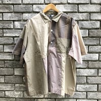【sunny side up】 Patchwork Open Collar Shirt Beige サイズ3 サニーサイドアップ  リメイク シャツ