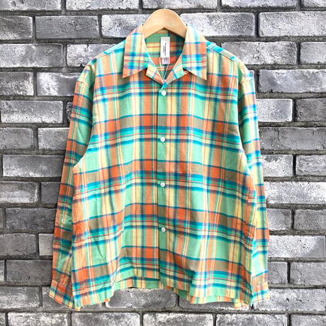 【 it’s inconspicuous presence by niche.】Open Collar Shirts Madras Green ニッチ マドラスチェック オープンカラーシャツ