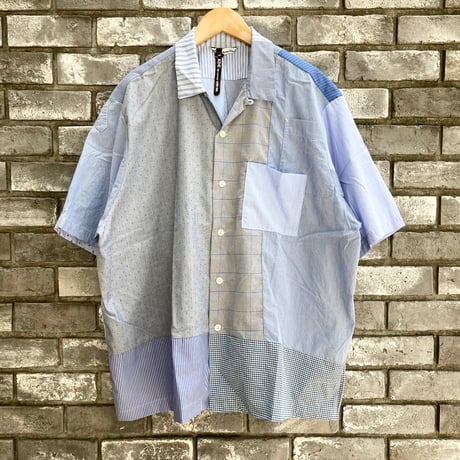 【sunny side up】 Patchwork Open Collar Shirt サイズ3 Blue サニーサイドアップ  リメイク シャツ