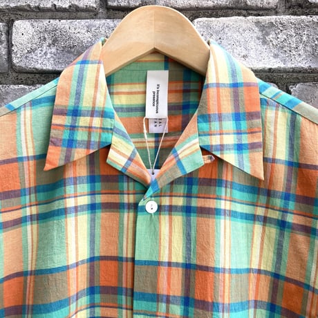 【 it’s inconspicuous presence by niche.】Open Collar Shirts Madras Green ニッチ マドラスチェック オープンカラーシャツ