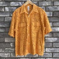 【 it’s inconspicuous presence by niche.】Open Collar SS Shirts Lace Flower orange ニッチ オープンカラーシャツ レース