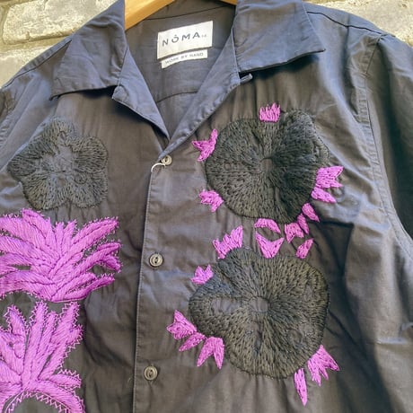 【NOMA t.d.】 Flower & Cactus Hand Embroidery Shirt Black ノーマ シャツ 手刺繍