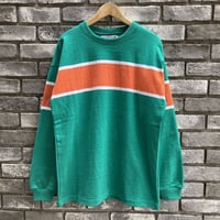 【COLUMBIA KNIT】 Crew Neck L/S Heavy Weight Team Striped  Peacok×Orange コロンビアニット