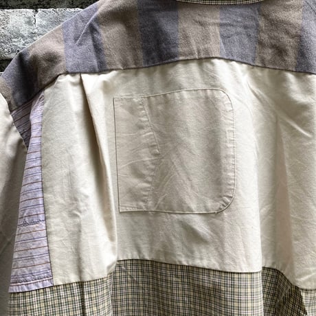 【sunny side up】 Patchwork Open Collar Shirt Beige サイズ3 サニーサイドアップ  リメイク シャツ