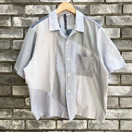 【sunny side up】 Patchwork Open Collar Shirt サイズ2 Gray サニーサイドアップ  リメイク シャツ