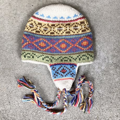 【ARTESANIA】 GEOMETRIC EAR FLAP HAT White アルテサニア ニットキャップ ニット帽
