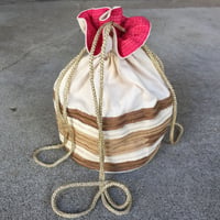 【DIR 69】 Multi Colored Stripe Embroidered Drawstring Bag Beige