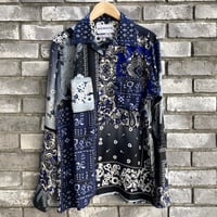 【NOMA t.d.】 Patchwork Open-Collar Shirt Black Mix ノーマ パッチワーク シャツ