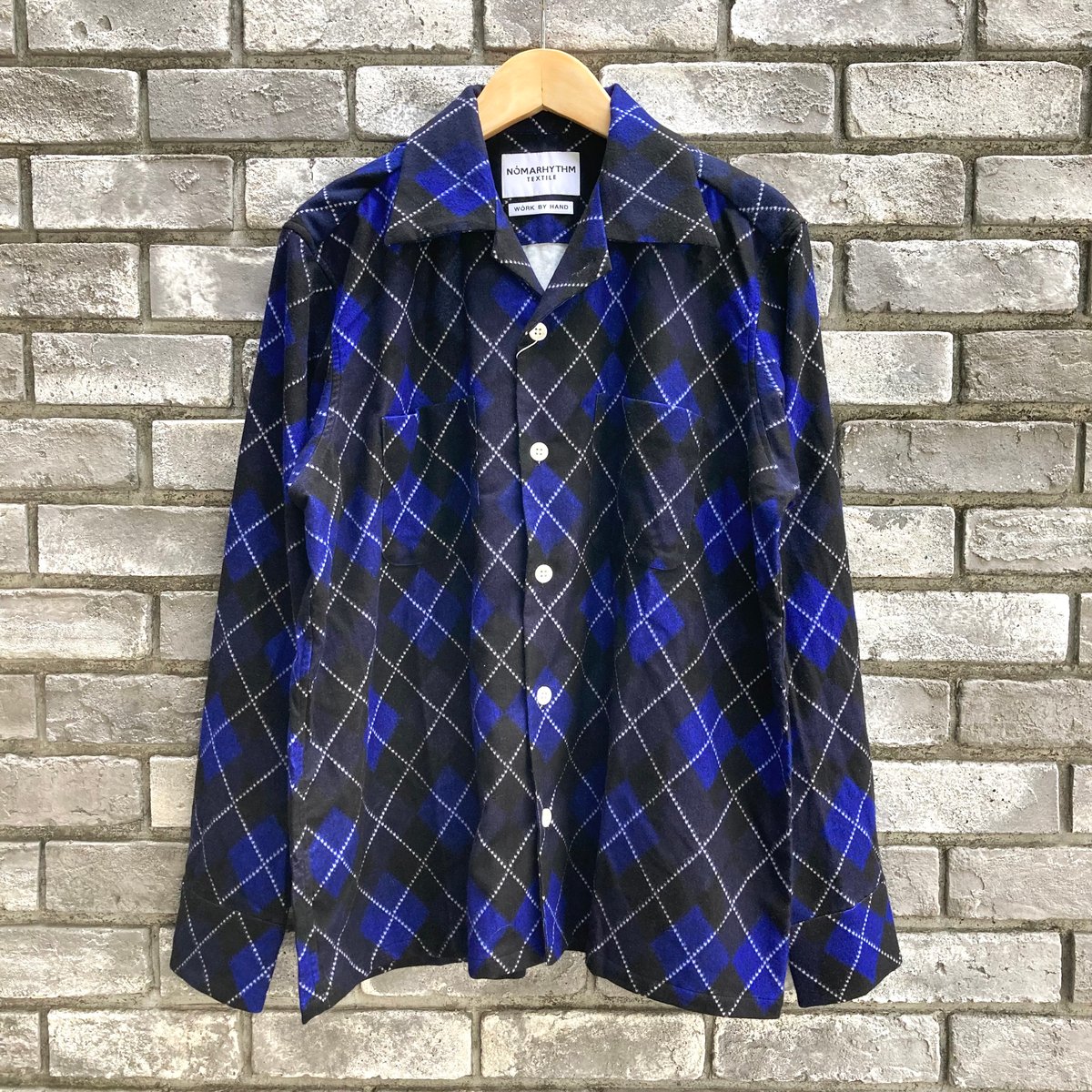 NOMARHYTHM TEXTILE ノーマリズムテキスタイル Argyle Open Collar Shirt アーガイルオープンカラーシャツ 定価30800円 長袖シャツ 2025 ブラック グレー メンズ【中古】6-0328T♪ NOMARHYTHM TEXTILE】 Argyle Open Collar Shirt ノ