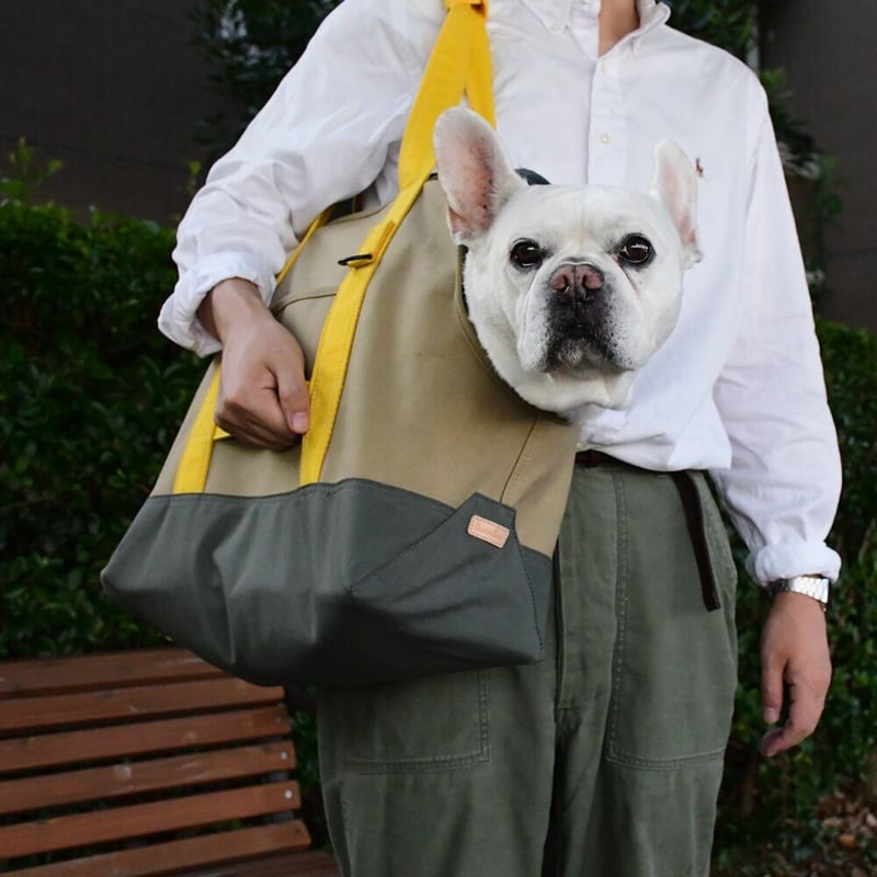 ドッグキャリーキャンバストートバッグ（ベージュ×イエロー