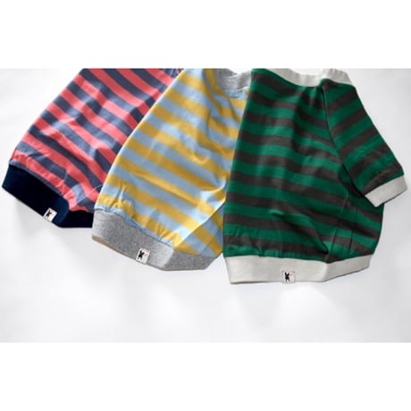40/2天竺ボーダーTEE（グリーン×ダークグレー）