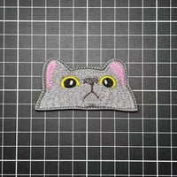 【覗き見猫・灰】エンブレム　パッチ　ベルクロワッペン マジックテープ