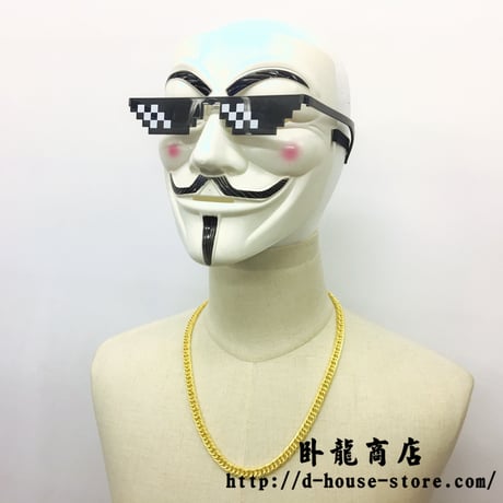 「Thug life」「deal with it glasses」コスプレ用アクセサリセット　ピクセルサングラス　ワイドパンクネックレス