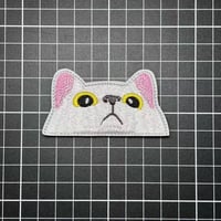 【覗き見猫・白】エンブレム　パッチ　ベルクロワッペン マジックテープ