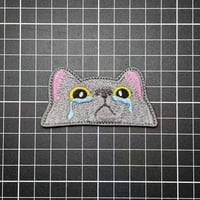 【泣き猫・灰】エンブレム　パッチ　ベルクロワッペン マジックテープ