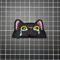 【泣き猫・黒】エンブレム　パッチ　ベルクロワッペン マジックテープ