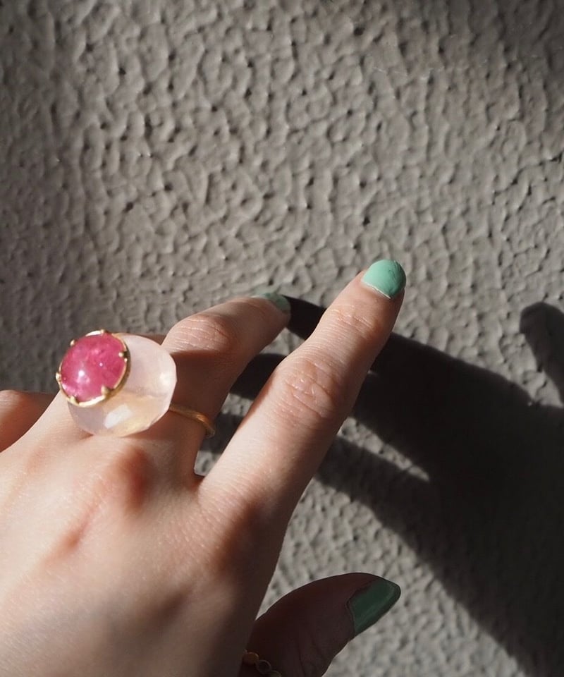 imago k18 rose quartz&pink tourmaline ring | m
