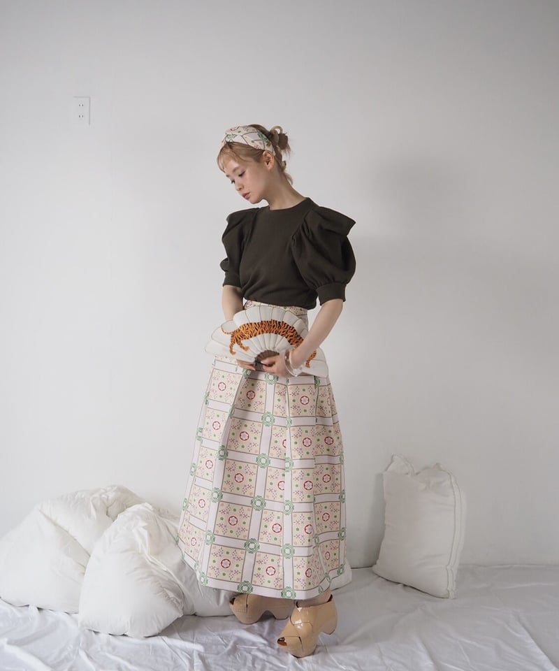 MINJUKIM tuck volume long skirt | melange
