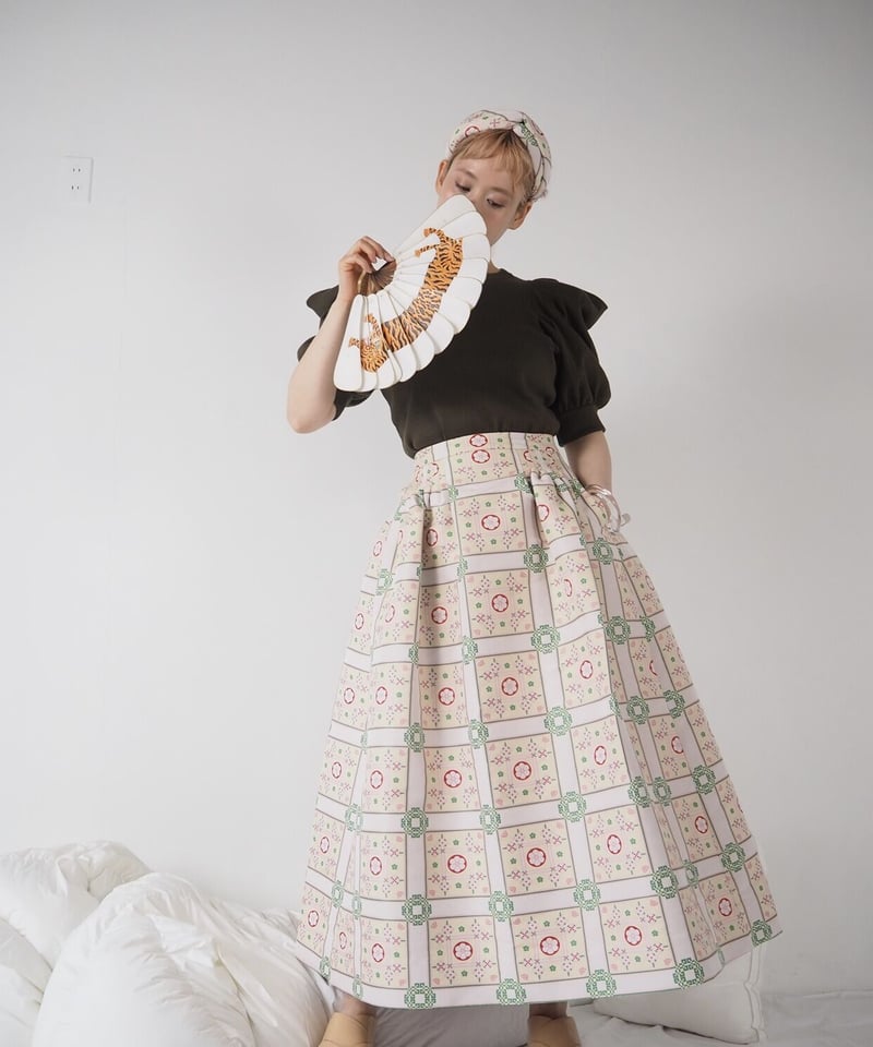 MINJUKIM tuck volume long skirt | melange