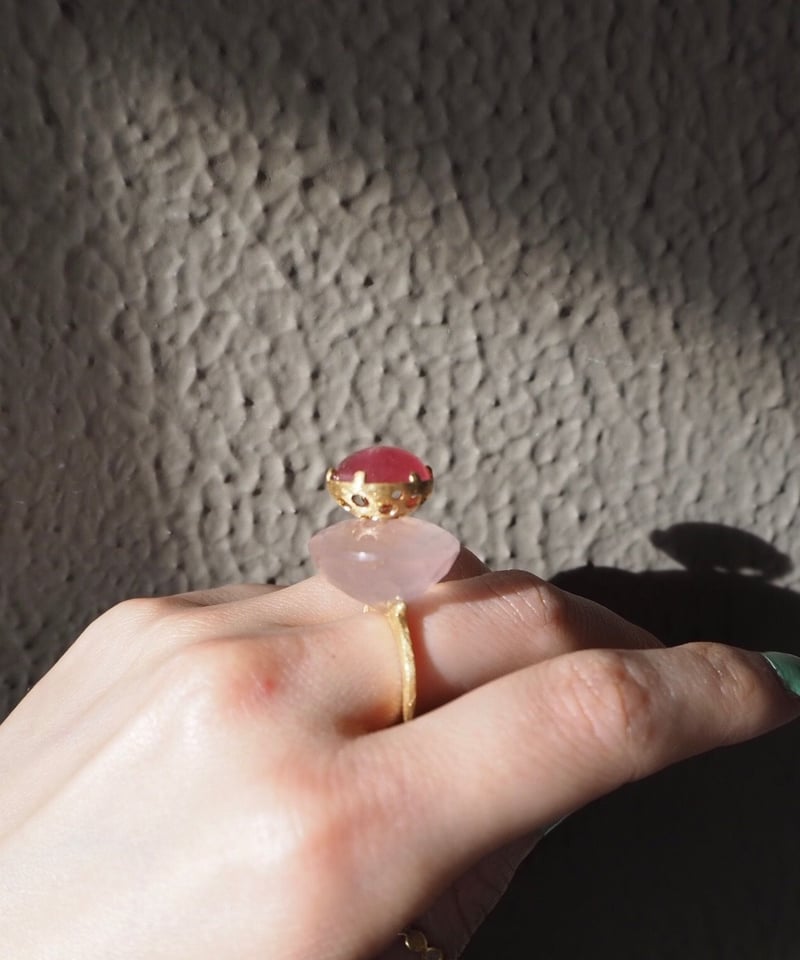 imago k18 rose quartz&pink tourmaline ring | m