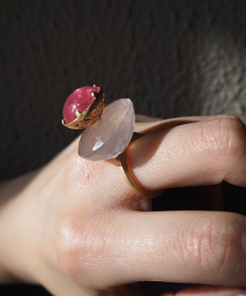 imago k18 rose quartz&pink tourmaline ring | m