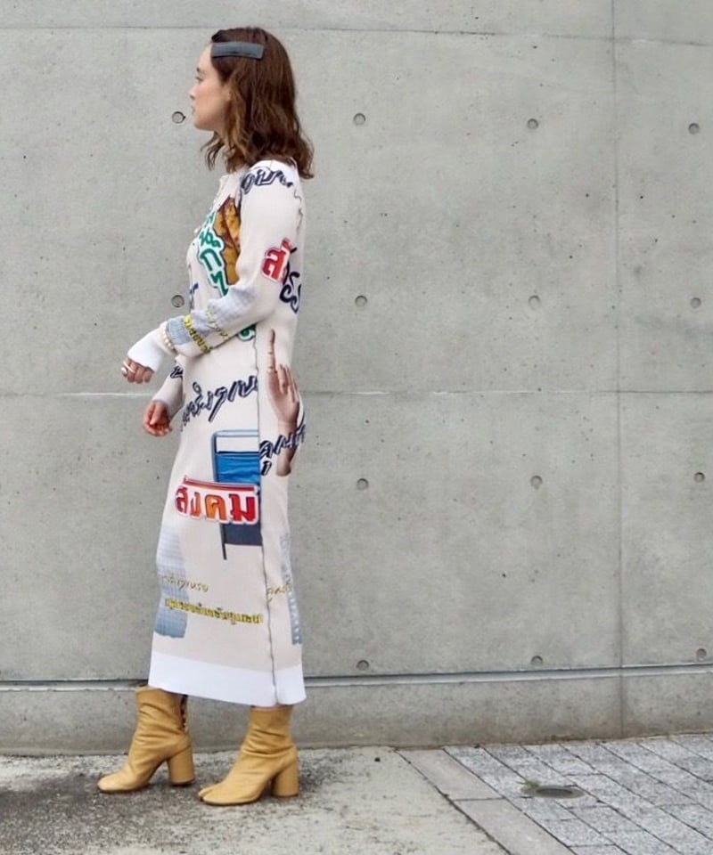kotohayokozawa Thai graphic pleats dress | melange