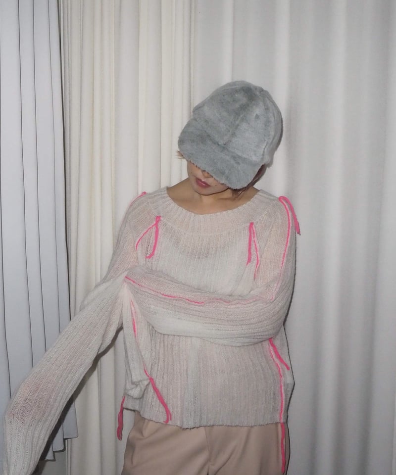 kotohayokozawa fur cap | melange kotohayokozawa fur cap | melange