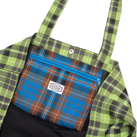 HODDLE BUTTERFLY CODE TOTE PLAID GREEN / BLUE