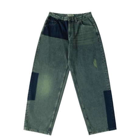 DIME BAGGY DENIM PANTS DISTRESSED GREEN