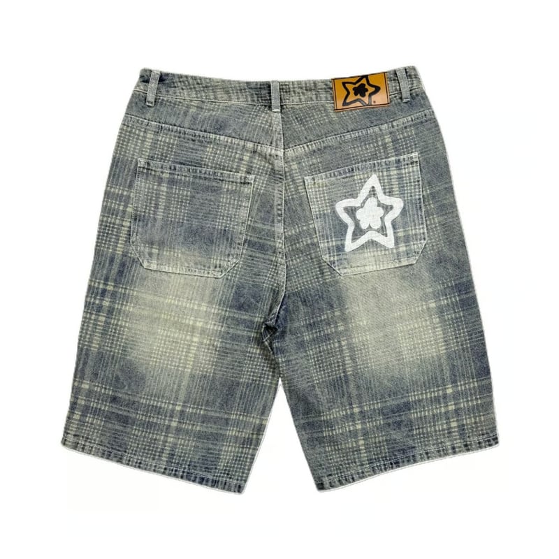 パンツ starteam Plaid Star Jeans Shorts Black PLAID JEAN SHORTS BLACK