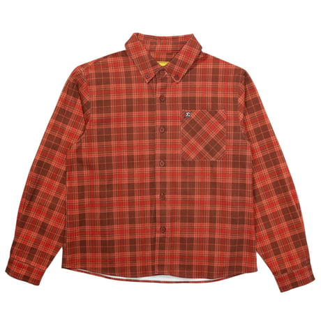 CARPET COMPANY PLAID DENIM BUTTON UP LIGHT BROWN
