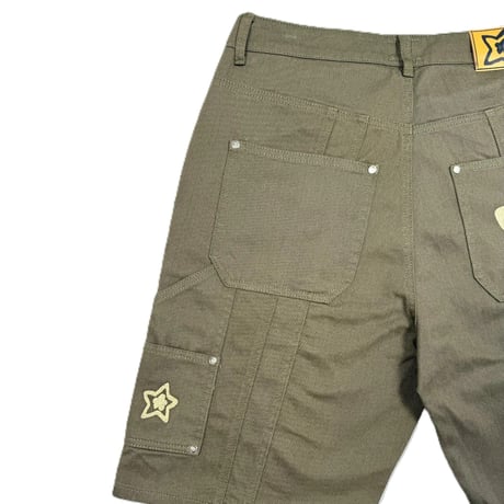 STARTEAM DOUBLE KNEE SEAM JEAN SHORTS OLIVE