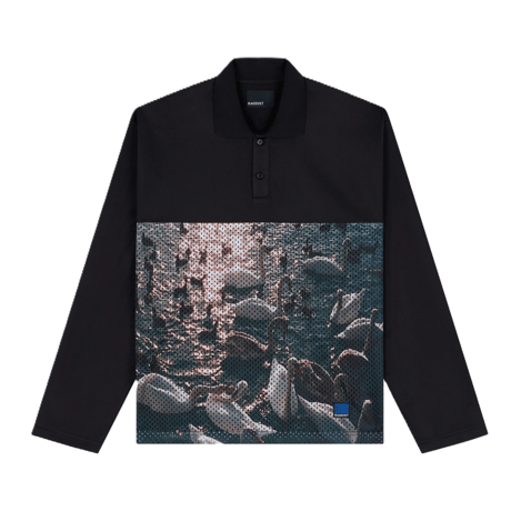RASSVET SWAN MESH LS POLO BLACK