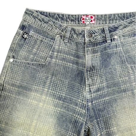 STARTEAM PLAID STAR JEANS SHORTS BLUE