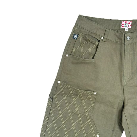 STAR TEAM CROSS STITCH DOUBLE KNEE JEANS OLIVE