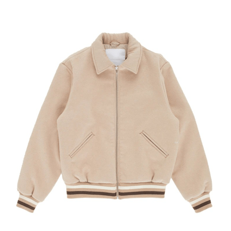 POP TRADING COMPANY VARSITY JACKET WHITE PEPPER