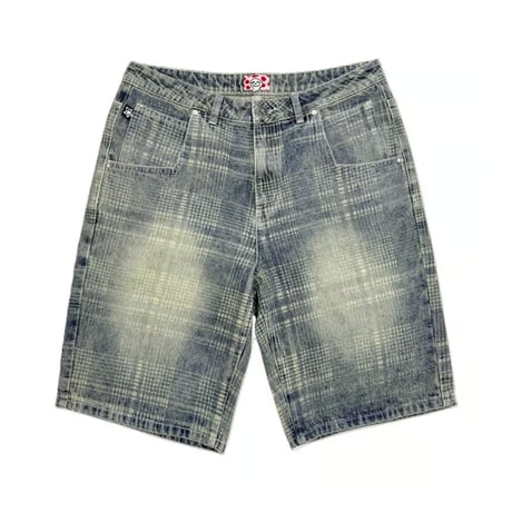 STARTEAM PLAID STAR JEANS SHORTS BLUE