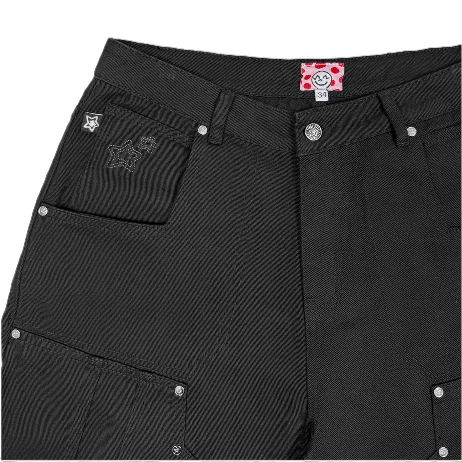 STARTEAM DOUBLE KNEE SEAM JEAN SHORTS BLACK | P