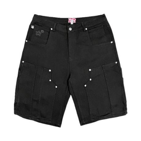 STARTEAM DOUBLE KNEE SEAM JEAN SHORTS BLACK