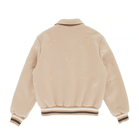 POP TRADING COMPANY VARSITY JACKET WHITE PEPPER