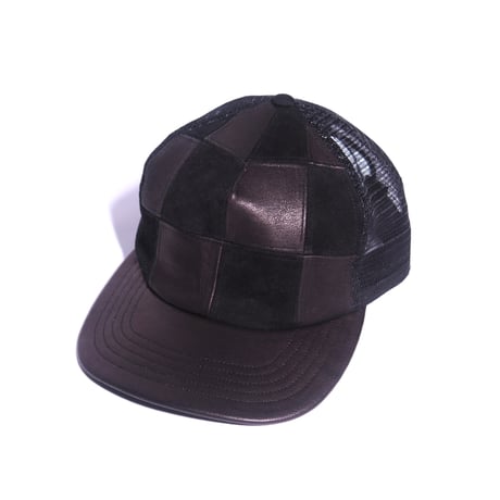THHEME BROWN LEATHER PANEL TRUCKER CAP
