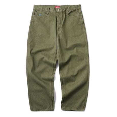 HELLRAZOR BAGGIE DENIM PANTS MOS GREEN