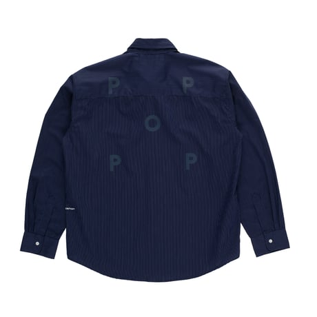 POP TRADING COMPANY STRIPED LOGO SHIRT NAVY