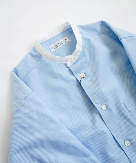 EAST END HIGHLANDERS / Band Collar LS Stripe Shirt