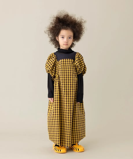 folk made / check gather dress