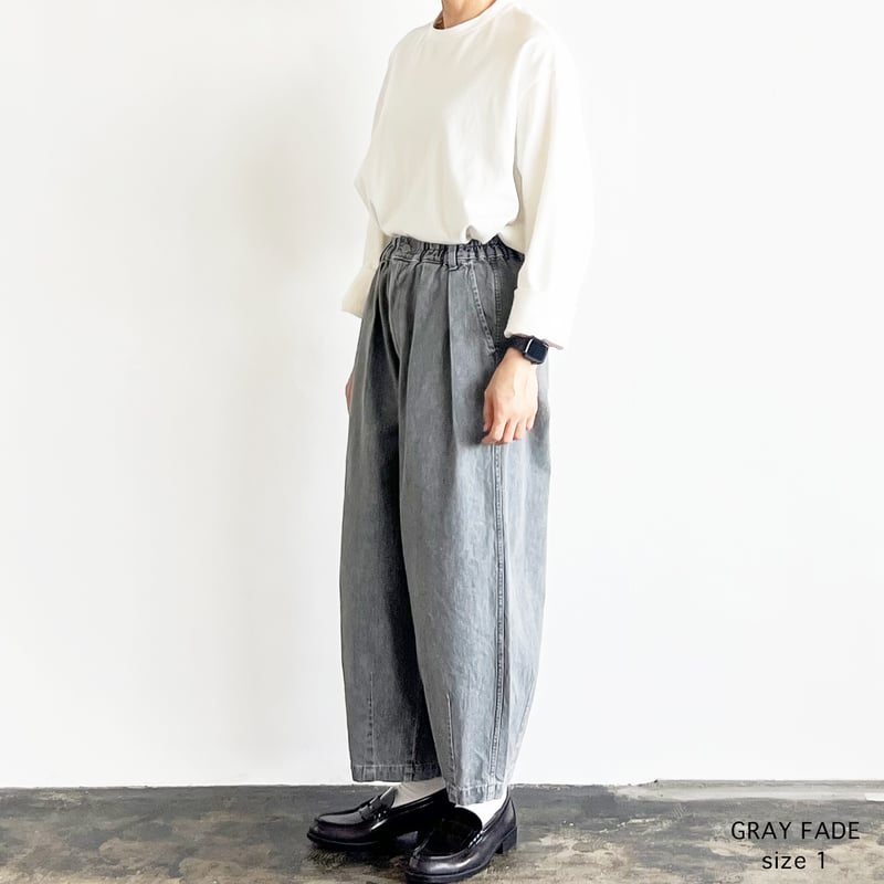 BLACK DENIM NARROW CIRCUS PANTS / GRAY FADE ブラ