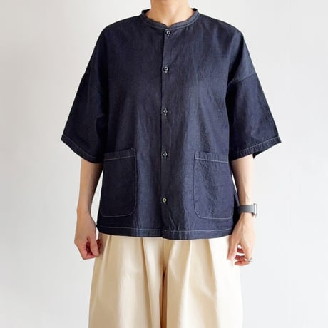 HARVESTY フレンチリネン半袖アトリエブラウス Linen Atelier Blouse 